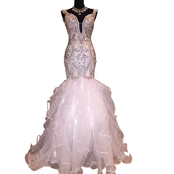 Luxury Designer Couture Wedding Evening Runway Prom Pageant Glamorous Gown Dress - Picture 6 of 16